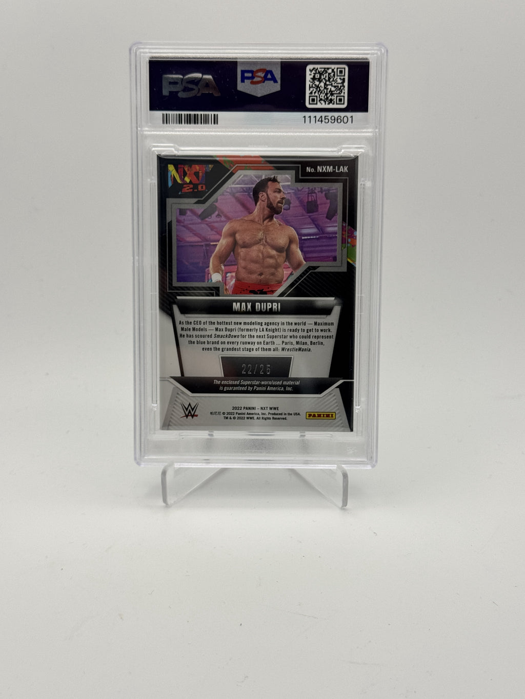 2022 Panini NXT 2.0 WWE Max Dupri NXT Memorabilia Black and Gold PSA 7 #/25