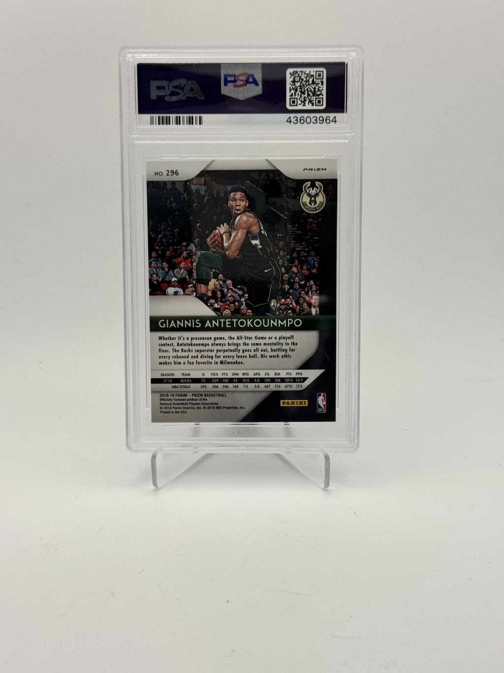 2018 Panini Prizm #296 G.Antetokounmpo Silver Prizm PSA 10