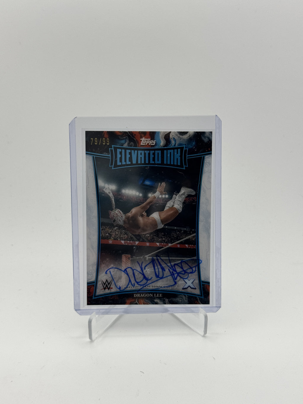 2025 Topps Exalted WWE #ELI-DNL Dragon Lee Elevated Ink Aqua #/99