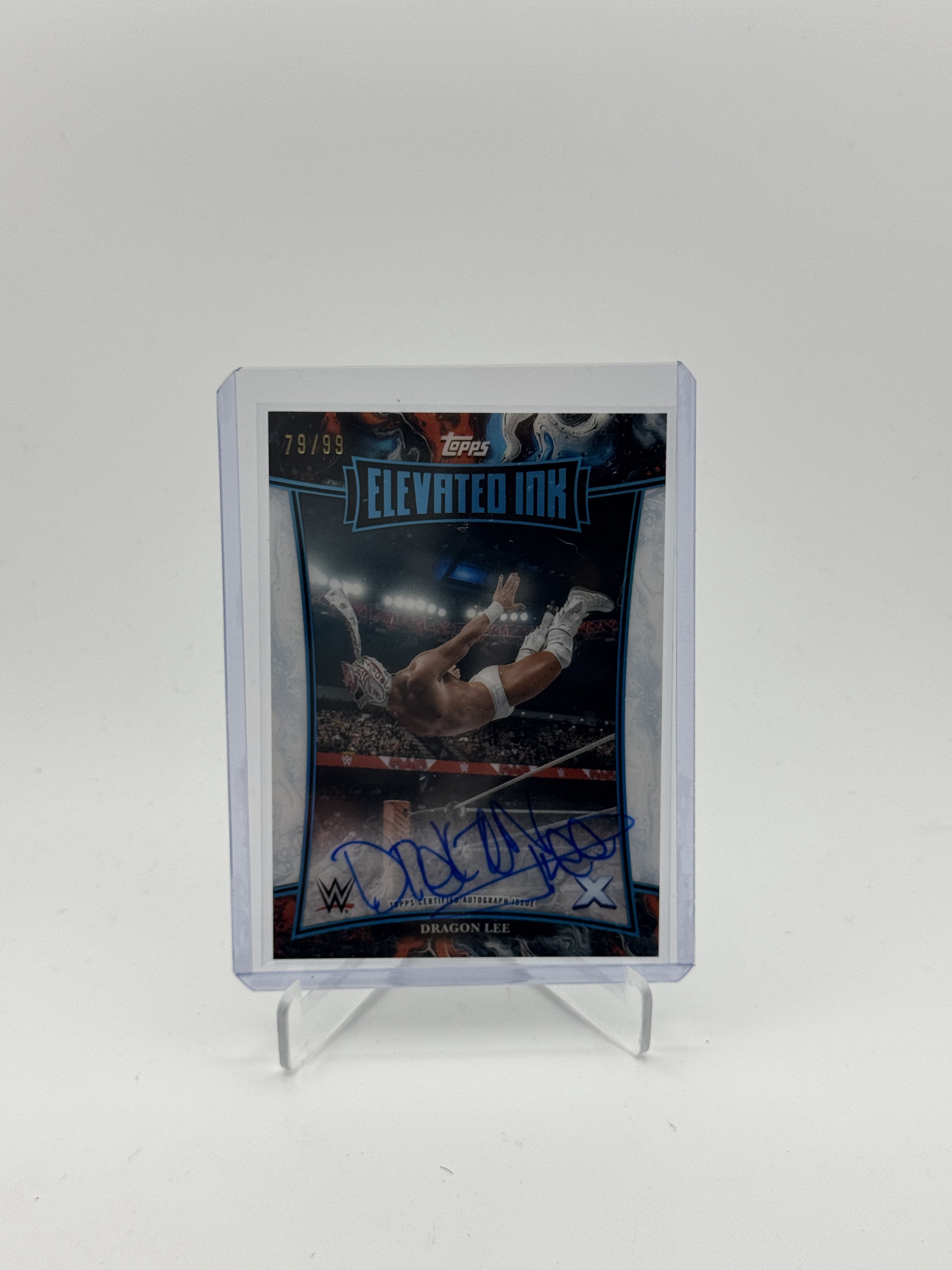 2025 Topps Exalted WWE #ELI-DNL Dragon Lee Elevated Ink Aqua #/99