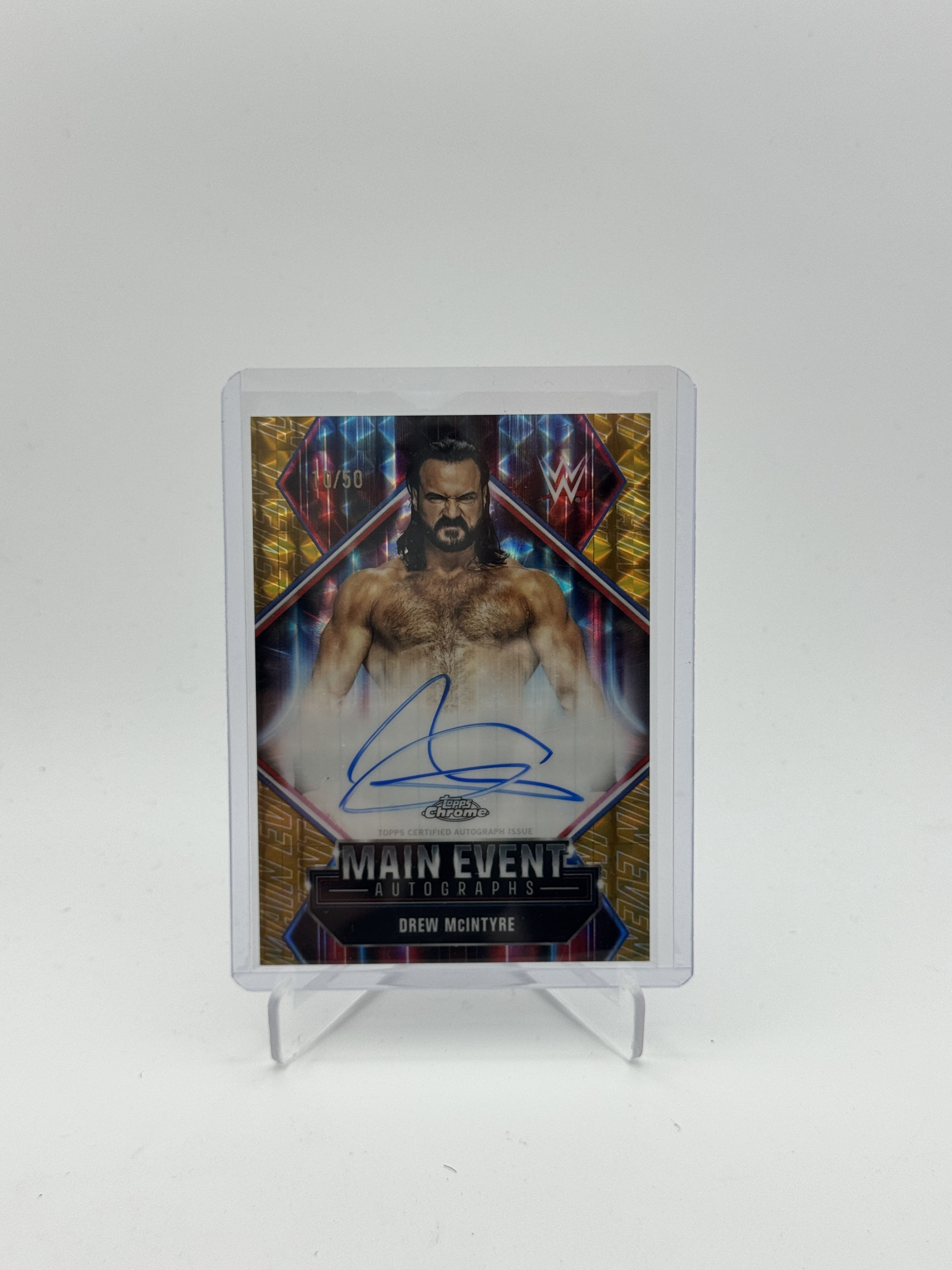 2026 Topps Chrome WWE Drew McIntyre Main Event Autographs Gold Refractor #/50