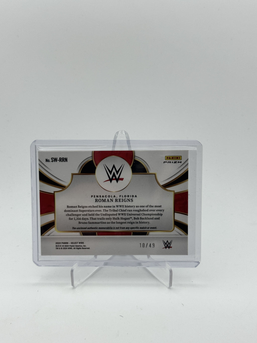 2024 Panini Select WWE #SW-RRN Roman Reigns Selective Swatches Blue Prizms #/49
