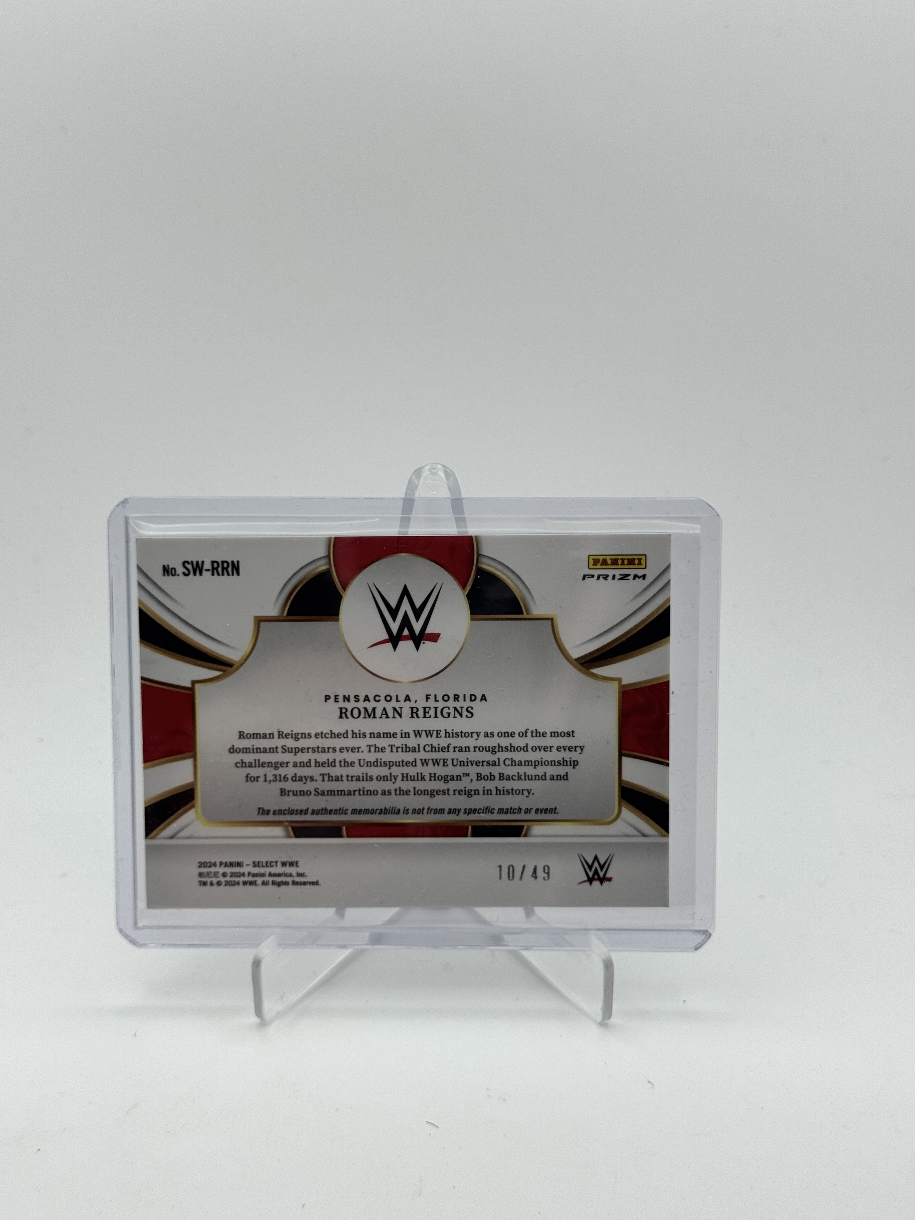 2024 Panini Select WWE #SW-RRN Roman Reigns Selective Swatches Blue Prizms #/49