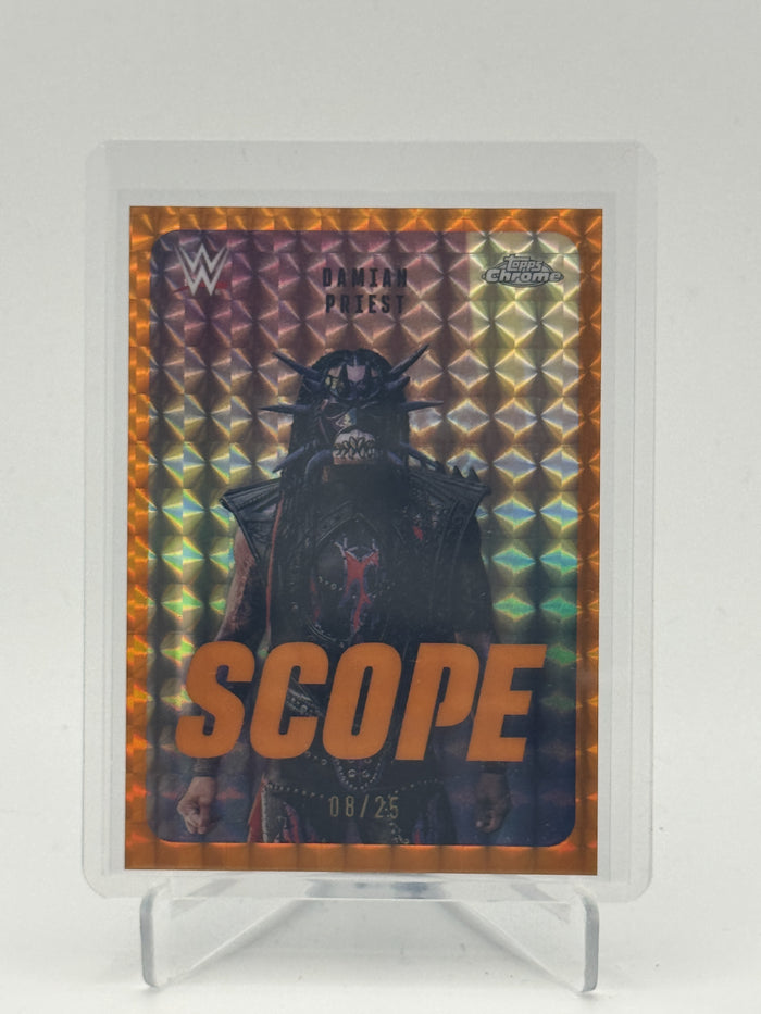 2026 Topps Chrome WWE Damian Priest Scope Orange Geo Refractor #/25