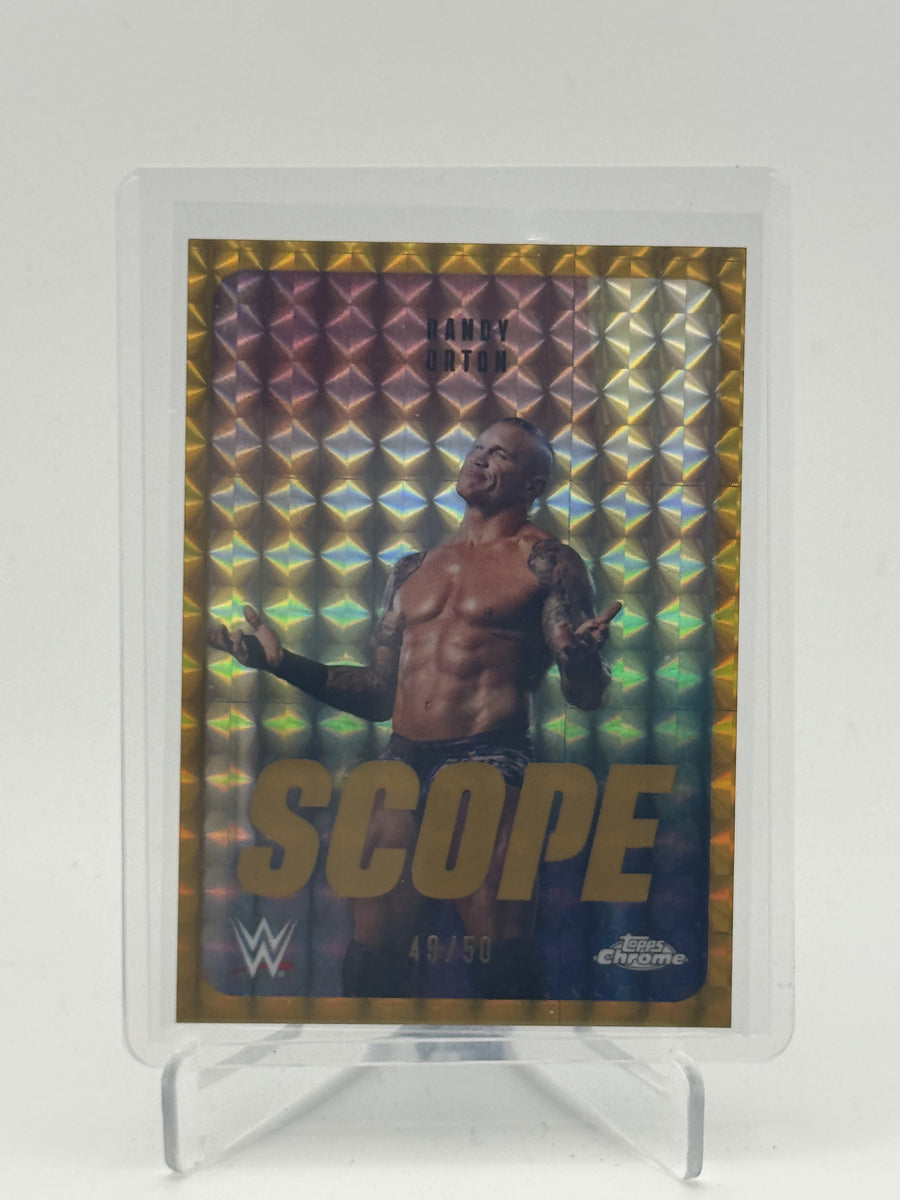 2026 Topps Chrome WWE #SCO-15 Randy Orton Scope Gold Geometric Refractor #/50