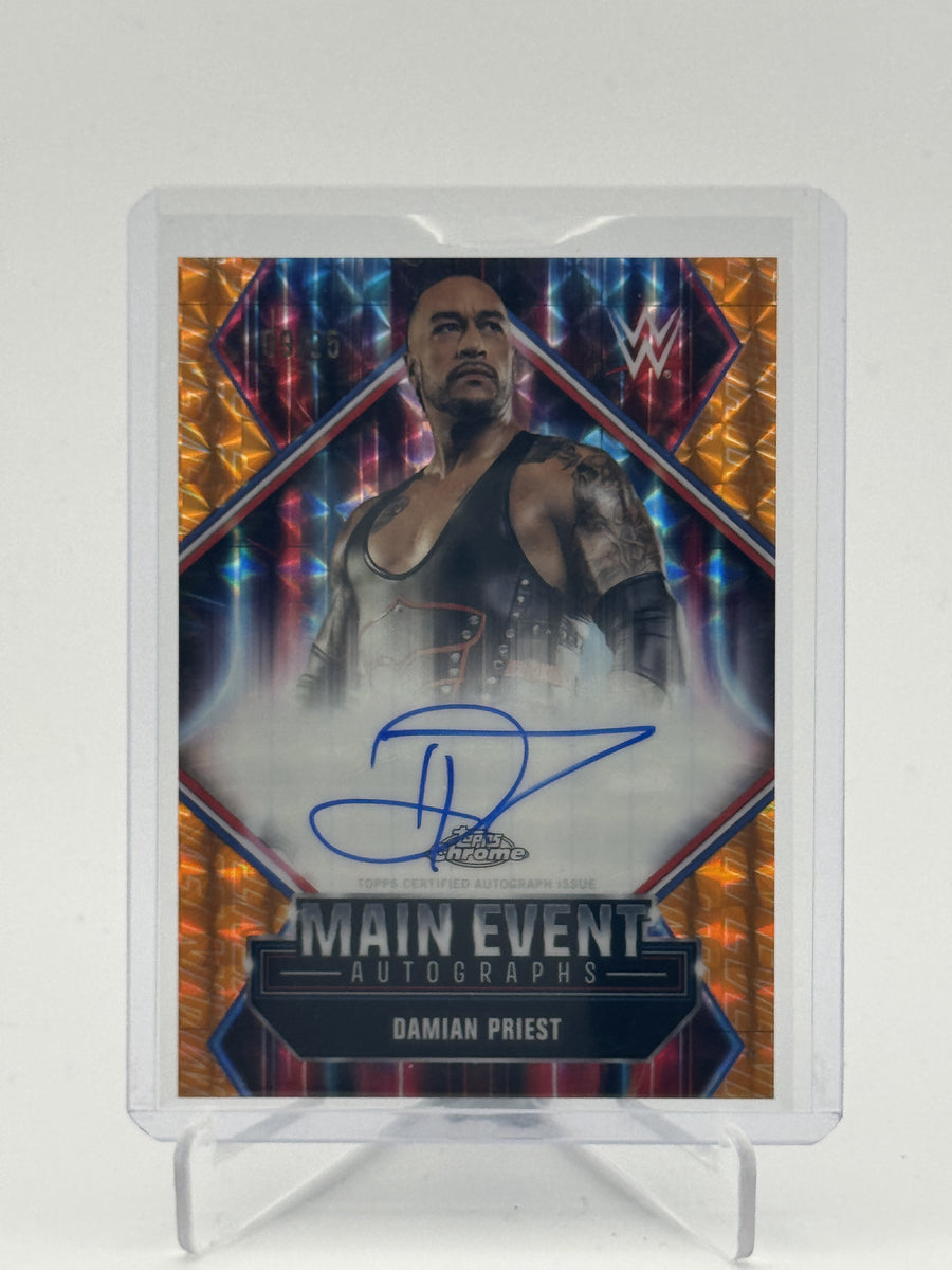 2026 Topps Chrome WWE Damian Priest Main Event Orange Geometric Refractor #/25
