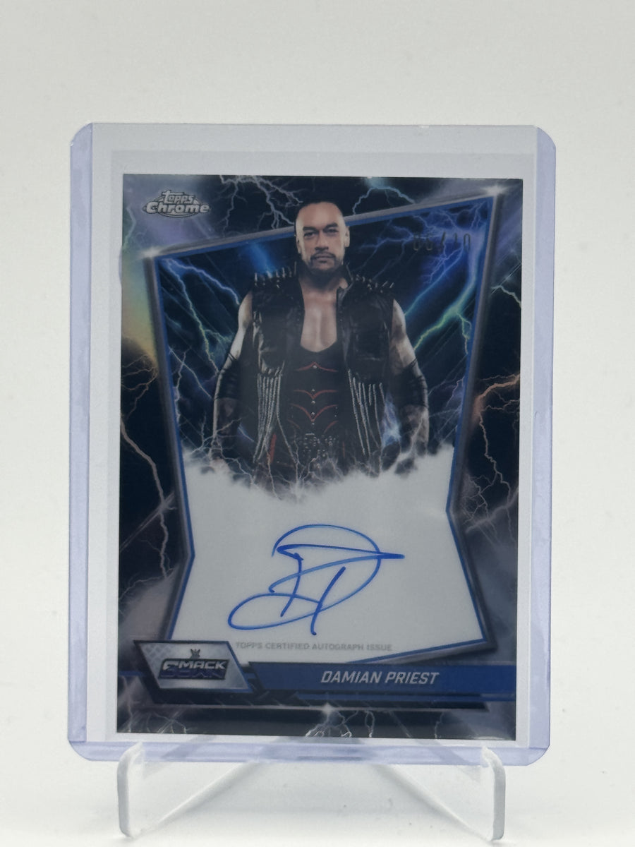 2026 Topps Chrome WWE Damian Priest Blue Brand Autographs Black Refractor #/10