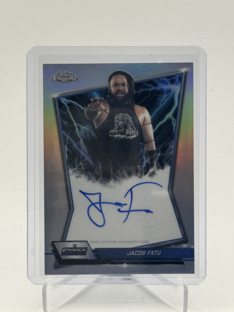 2026 Topps Chrome WWE #BBA-JAC Jacob Fatu Blue Brand Autographs Refractor