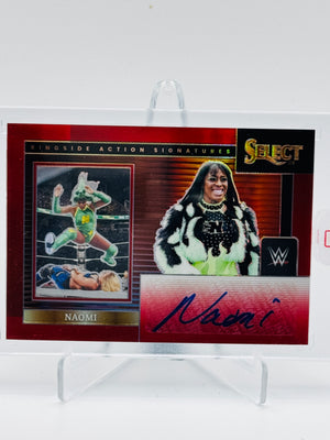 2022 Panini Select WWE #RA-NOM Naomi Ringside Action Signatures Red Prizms #/99